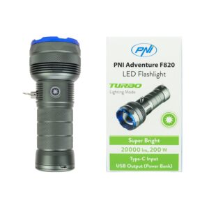 Taskulamp PNI Adventure F820 200 W, 3 valgustustaset pluss Turbo, 20000 luumenit, kuni 350 m, 2600 mAh aku, I