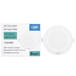 LED prožektor PNI D-Light CL2506 6W, süvistatav, ümmargune, 120,5*28,4mm, 6400K, 230V toiteallikas, 660 lm, valge