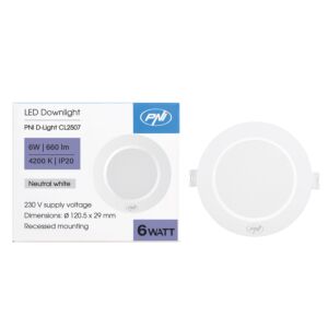 LED prožektor PNI D-Light CL2507 6W, süvistatav, ümmargune, 120,5*28,4mm, 4200K, 230V toiteallikas, 660 lm, valge