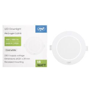LED prožektor PNI D-Light CL2518 18W, süvistatav, ümmargune, 220,7*28,9mm, 6400K, 230V toiteallikas, 1980 lm, valge