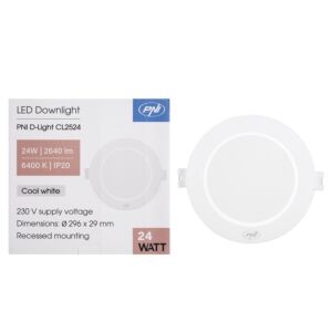 LED prožektor PNI D-Light CL2524 24W, süvistatav, ümmargune, 296*29,1mm, 6400K, 230V toiteallikas, 2640 lm, valge