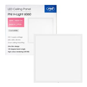 LED-paneel PNI H-Light 6060 48W, 600x600mm, 4800lm, 6400K, siseruumides, süvistatav
