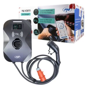 PNI KW11 laadimisjaam, 16A, 11KW, elektriautodele, 85V - 415V, kolmefaasiline, Type 2 kaabel ja 7-kontaktiline pistik