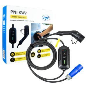 Kaasaskantav laadija PNI KW7 32A, 7,4 kW, elektriautodele, 230 V, ühefaasiline, 2. tüüpi kaabel ja 5-kontaktiline IEC621 pistik