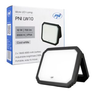 PNI LW10 10W LED töölamp, kaasaskantav, laetav, 2 x 18650 4000mAh akuga, 6500K, IP54, 700 lm, 2 taset