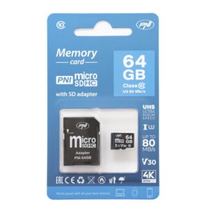 PNI 64 GB MicroSD-mälukaart 10. klassi SD-adapteriga