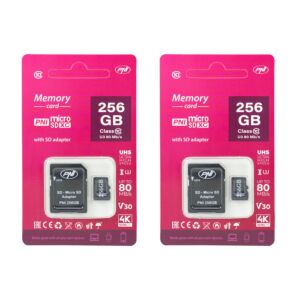 2-osaline PNI 256GB MicroSD mälukaardipakk koos Class 10 SD adapteriga, 80 Mb/s, V30