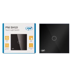Lihtne puutetundlik lüliti PNI SH121, klaasist, must, LED indikaatoriga, 10A 200W