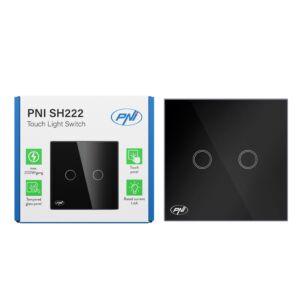 PNI SH222 klaasist topeltpuutelüliti, must LED indikaatoriga, 10A, 2X200W