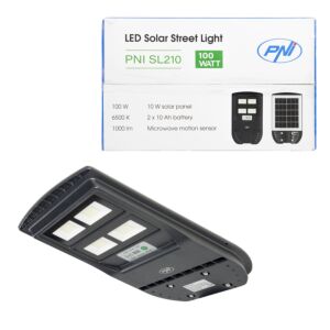 PNI SL210 6,5W tänavavalgusti PNI SL210 6,5W, sisseehitatud päikesepaneeliga 10W, 6500K, 1000lm, 2 x sisseehitatud 10Ah aku,