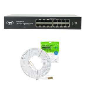 PNI SW016 Switch Package, 16 x 10/100/1000 Mbps, Gigabit, metallkorpus ja 3m CAT8 Patch PNI U8030W