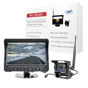 PNI TRK501 juhtmevaba LCD tagurdamiskaamera ja monitor DVR funktsiooniga, MicroSD kaardipesa, IR LED-id, veoautole