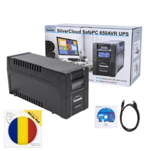 SilverCloud SafePC 650AVR UPS pakett, Power 360W ja kleepuv padja lipp kaasas
