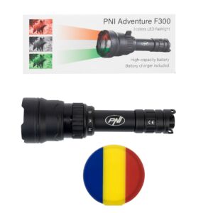 PNI Adventure F300 taskulampide komplekt 3-värvilise LED-iga, valge, punane, roheline, max. 10W, IPX6 + kleepuv lipp