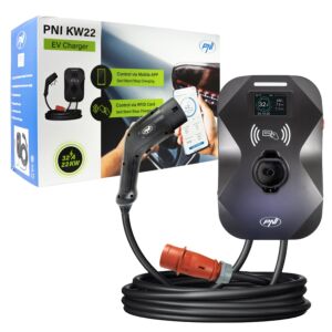 PNI KW22 laadimisjaam, 32A, 22KW, elektriautodele, 85V - 415V, kolmefaasiline, Type 2 kaabel ja 7-kontaktiline pistik