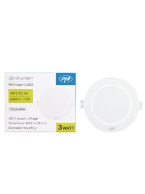 LED prožektor PNI D-Light CL2503 3W, süvistatav, ümmargune, 90,5*28mm, 6400K, 230V toide, 330 lm, valge