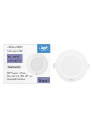 LED prožektor PNI D-Light CL2507 6W, süvistatav, ümmargune, 120,5*28,4mm, 4200K, 230V toiteallikas, 660 lm, valge