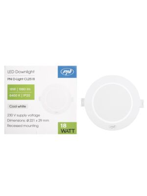 LED prožektor PNI D-Light CL2518 18W, süvistatav, ümmargune, 220,7*28,9mm, 6400K, 230V toiteallikas, 1980 lm, valge