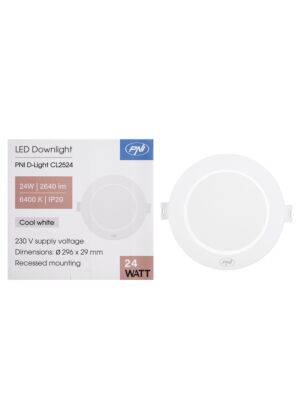 LED prožektor PNI D-Light CL2524 24W, süvistatav, ümmargune, 296*29,1mm, 6400K, 230V toiteallikas, 2640 lm, valge