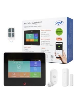Traadita häiresüsteem PNI SafeHouse HS670 WiFi GSM 4G, värviline puutetundlik ekraan, 99 traadita tsooni, toetab 5 telefoninumbrit