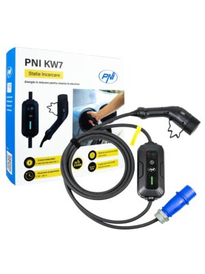 Kaasaskantav laadija PNI KW7 32A, 7,4 kW, elektriautodele, 230 V, ühefaasiline, 2. tüüpi kaabel ja 5-kontaktiline IEC621 pistik