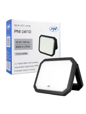 PNI LW10 10W LED töölamp, kaasaskantav, laetav, 2 x 18650 4000mAh akuga, 6500K, IP54, 700 lm, 2 taset