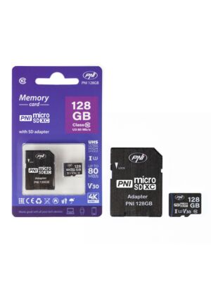 MicroSD PNI 128GB mälukaart SD-adapteriga, klass 10, 80 Mb/s, V30