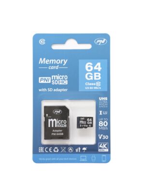 PNI 64 GB MicroSD-mälukaart 10. klassi SD-adapteriga