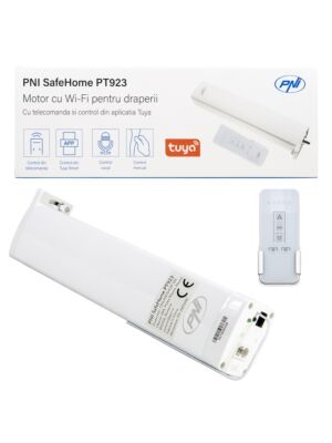 PNI SafeHome PT923 WiFi nutikas mootor kardinatele, eesriietele, kardinatele PNI SafeHome PT923 WiFi, koos kaugjuhtimispuldiga, mida juhitakse Tuya rakendusega.