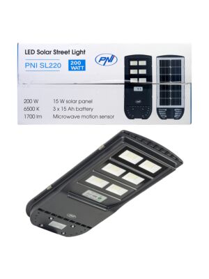 Tänavavalgustuse lamp PNI SL220 SL220 13W, sisseehitatud päikesepaneeliga 15W, 6500K, 1700lm, 3 x sisseehitatud 15Ah aku, s
