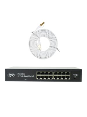 PNI SW016 Switch Package, 16 x 10/100/1000 Mbps, Gigabit, metallkorpus ja 3m CAT8 Patch PNI U8030W