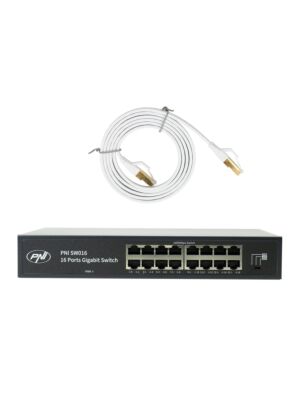 PNI SW016 kommutaatoripakett, 16 x 10/100/1000 Mbps, gigabitt, metallkorpus ja 1,5 m CAT8 kaabel PNI U8015W