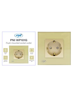 Lihtne sisseehitatud pistikupesa PNI WP101G klaasraamiga, kuldne kuldne värv, 16A 3000W